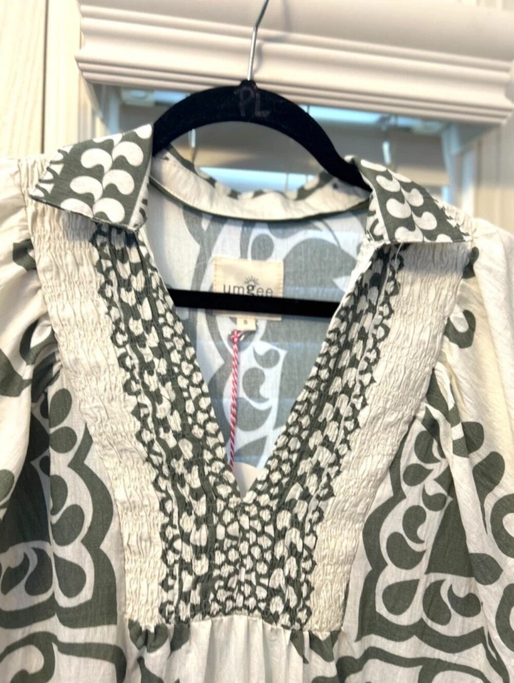 White and Olive Patterned Women's Dress - Picture 4 of 4